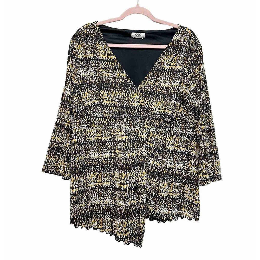 Women's‎ Cato 18/20W V- Neck Geometric Print Top 3/4 Sleeve Pullover Stretchy